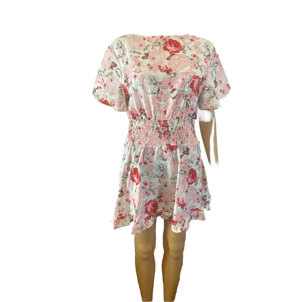 Pretty floral flutter sleeve Smocked Waist Tie Backruffle hem dress Women’s Med